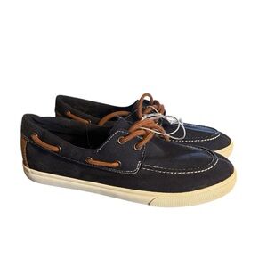 Boat shoes new men’s size 6 or women's size 8 navy brown laces & white stitching